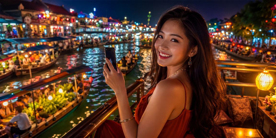 Người dùng trải nghiệm casino trên điện thoại tại chợ đêm Hà Nội sôi động