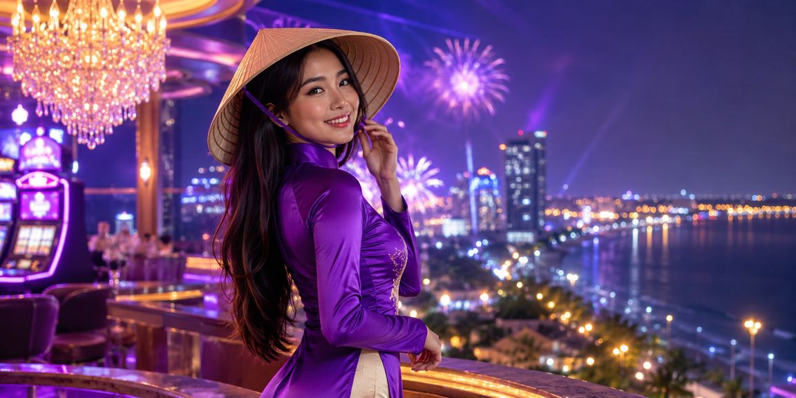 Người dùng tại Vũng Tàu thư giãn với trò chơi slot game và chiếc nón lá truyền thống
